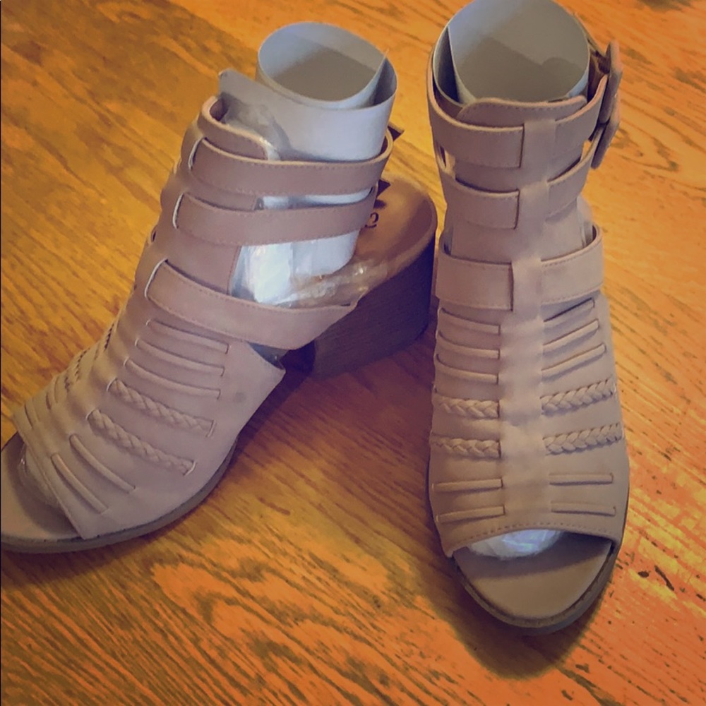 Quipid open toe heel booties. New, never worn.